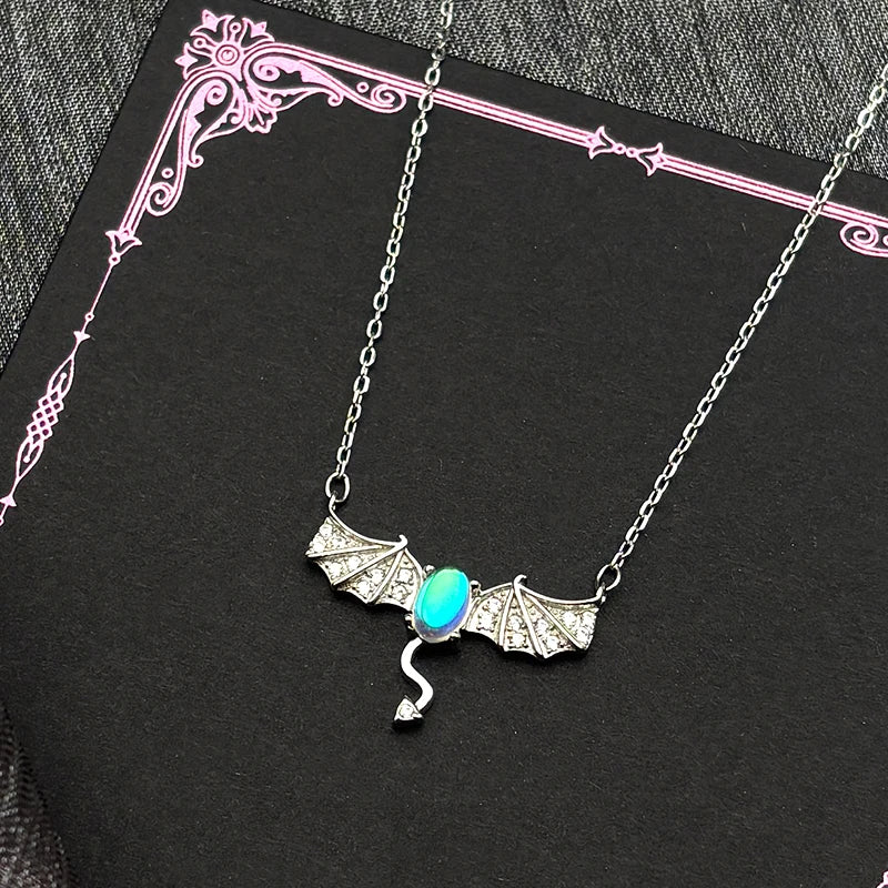 925 Silver Bat Zircon Pendant — Silver