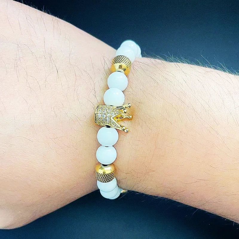 Crown, Leopard, Cross & Skull Beaded Bracelet — 8mm Adjustable