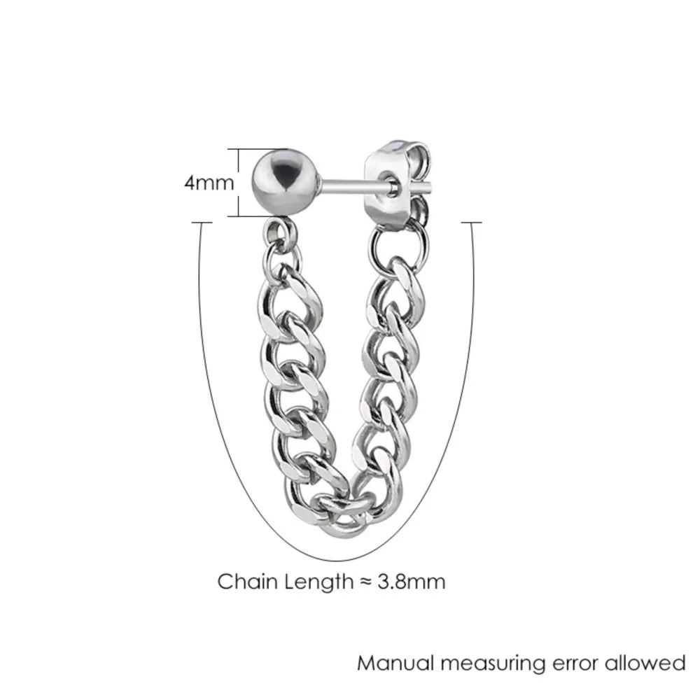 Black Steel Chain Stud Earrings Minimal