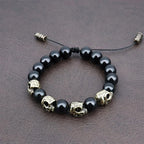 Trendy Agate Skull Bracelet Men's Vintage Adjustable Tiger's eye Bracelets Male Punk Hip Hop Charm Jewelry