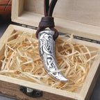 Viking Wolf Tooth Pendant Necklace - Stainless Steel Norse Rune & Celtic Knot, Men's Pagan Jewelry with wood box
