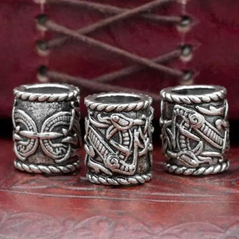 4pcs Viking Dragon Hair Braid Beads — Silver-Tone