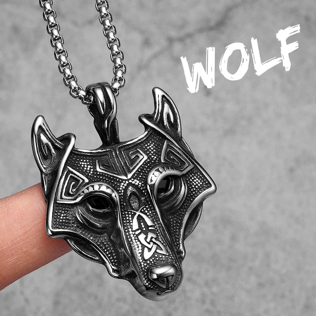 Viking Wolf Pendant Necklace — Stainless Steel