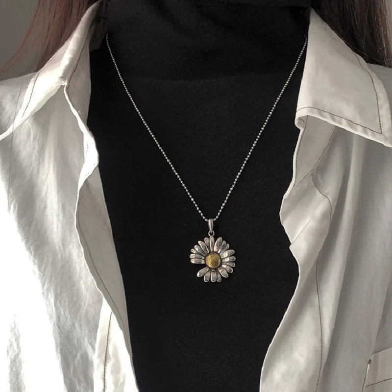 Silver-Tone Large Sunflower Pendant Necklace, 60cm