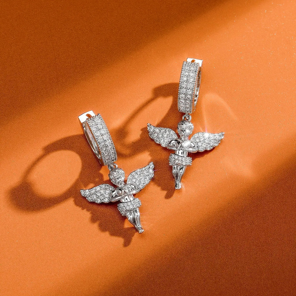 Iced Out Angel Wing Dangle Earrings CZ