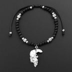 Gothic Half Skull Pendant Bracelet Black Lava Stone Beaded Adjustable Wax Rope Bracelets Men Punk Rock Jewelry