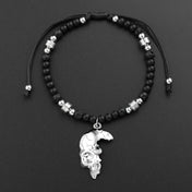 Gothic Half Skull Pendant Bracelet Black Lava Stone Beaded Adjustable Wax Rope Bracelets Men Punk Rock Jewelry