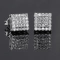 Silver Iced Out Square Stud Earrings CZ