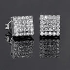 Silver Iced Out Square Stud Earrings CZ