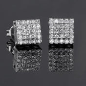 Shiny Silver Iced Out Square Stud Earrings CZ