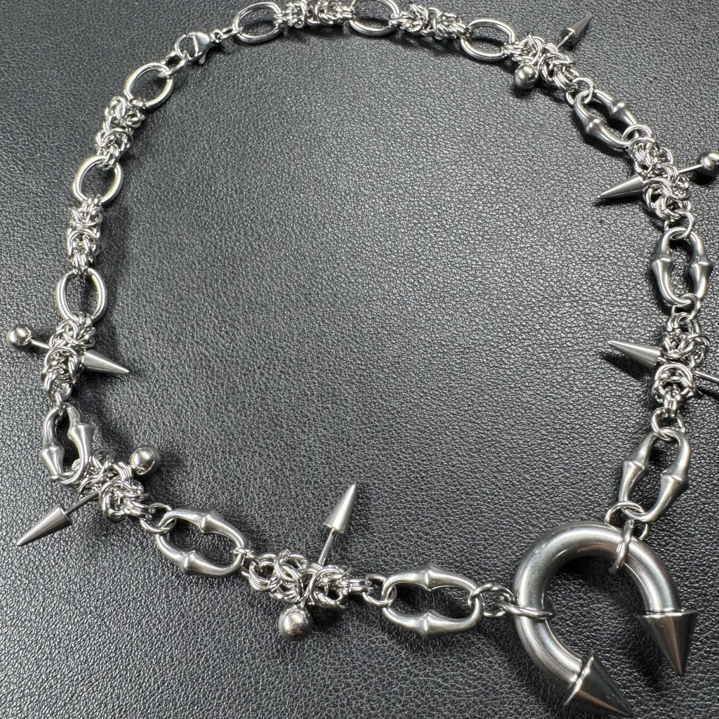 Punk Grunge Goth Rivet Spike Clavicle Chain Necklace