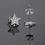 Iced Out Star Stud Earrings Stainless Steel CZ