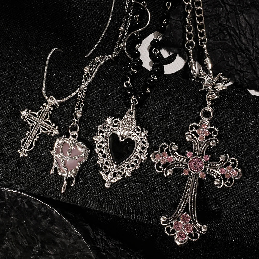 Y2K Spike Cross Pendant Necklace