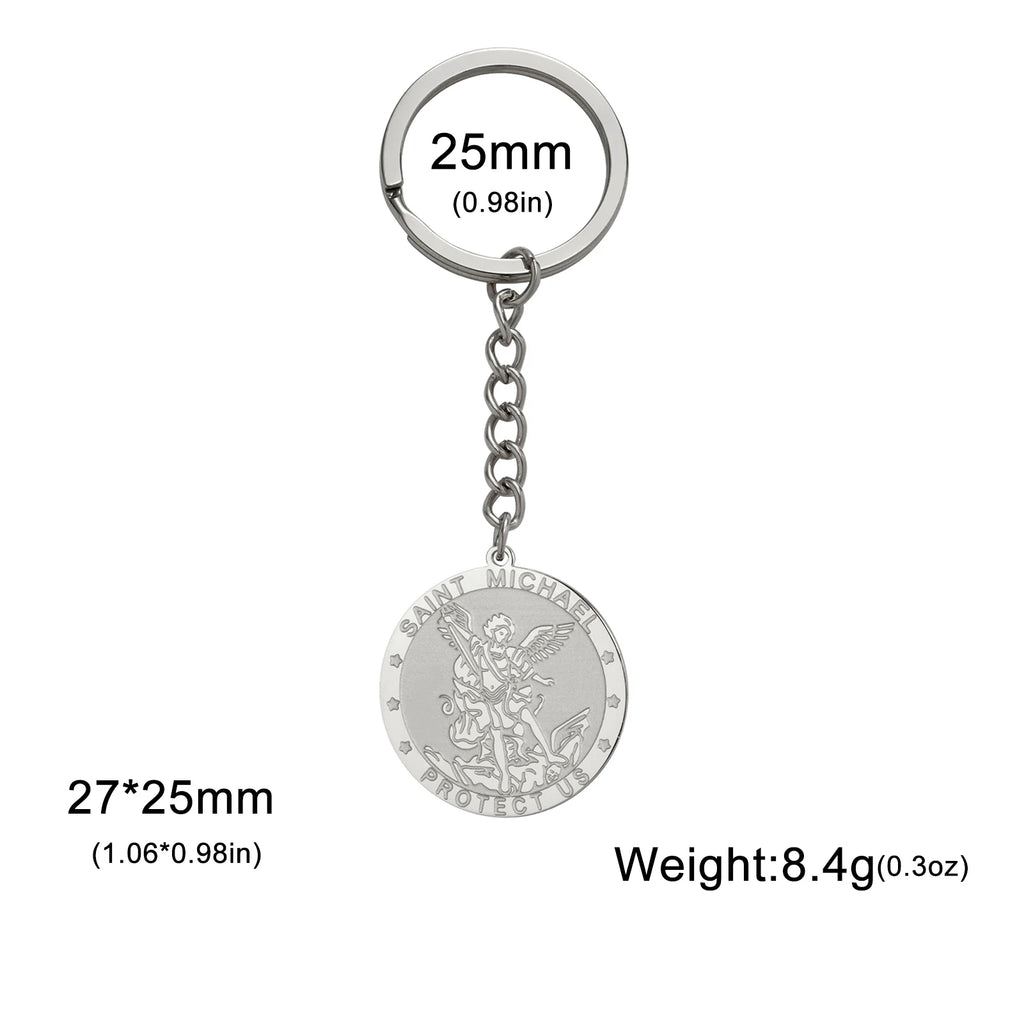 Archangel Michael Medal Keychain — Embossed Lucky Amulet