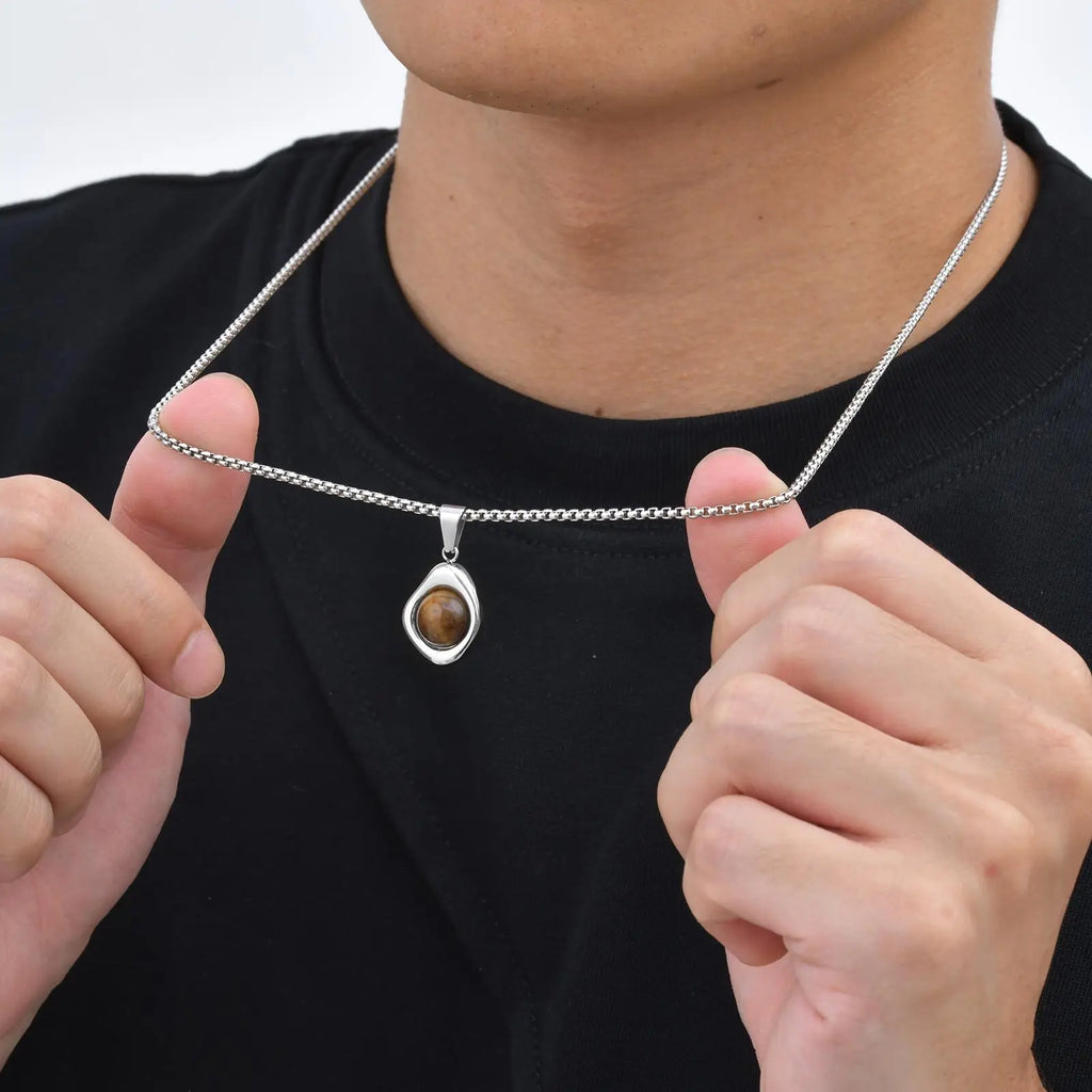 Tiger Eye Stone Pendant — Stainless Steel