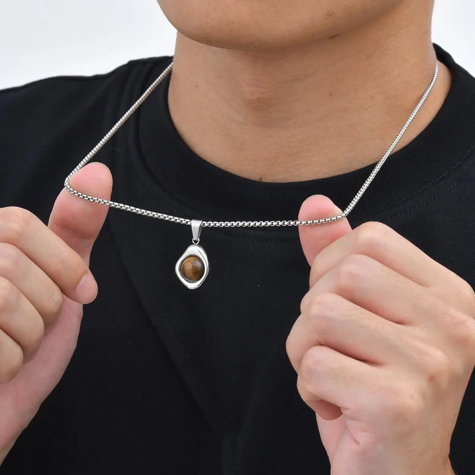 Tiger Eye Stone Pendant — Stainless Steel