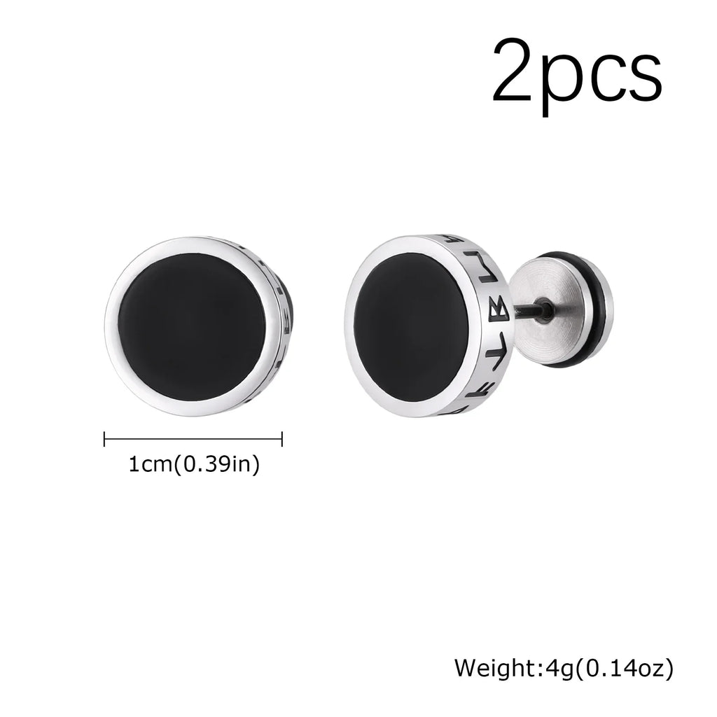 Gothic Norse Viking Rune Stud Earrings — Stainless Steel