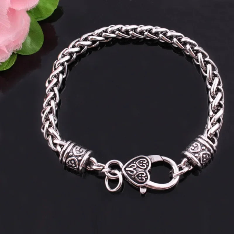 Wheat Chain Bracelet 20cm Heart Lobster Clasp Thick — Silver-Tone
