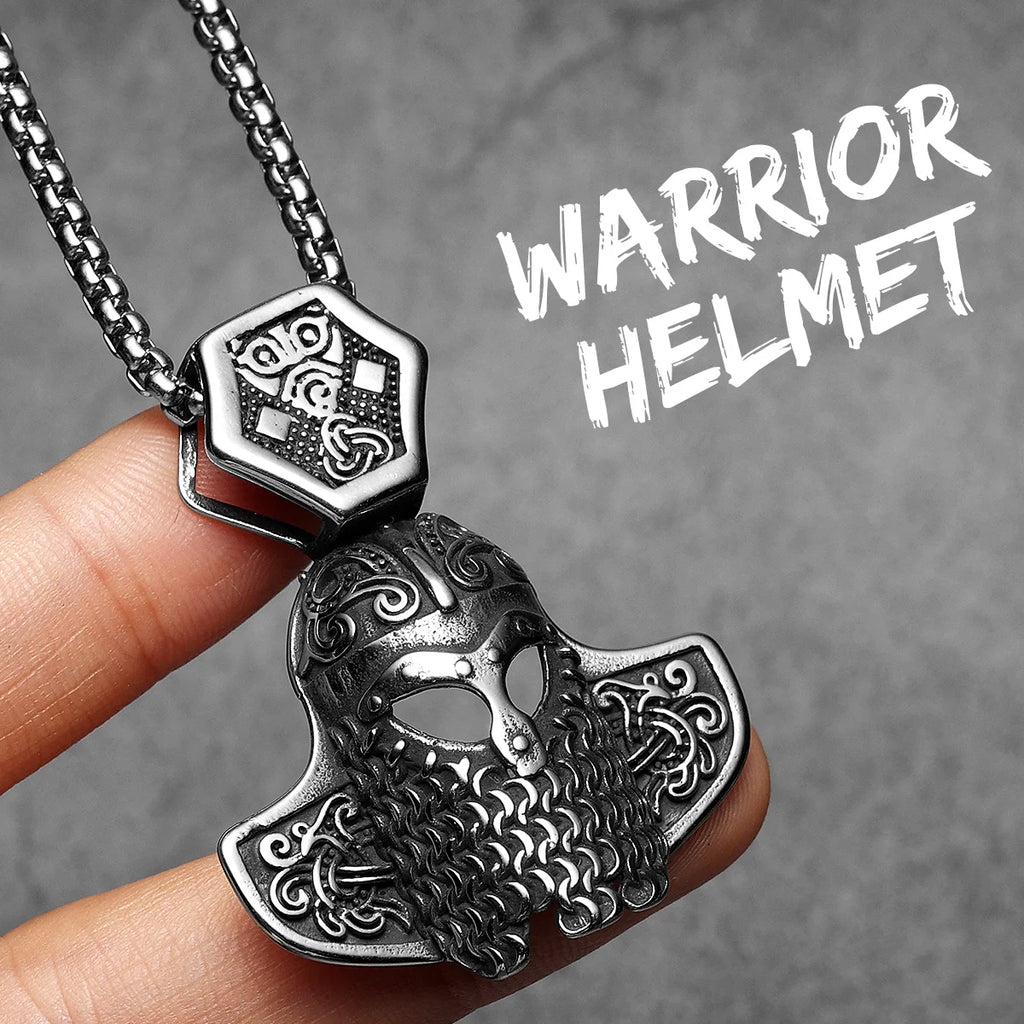 Viking Helmet Pendant Necklace — Stainless Steel