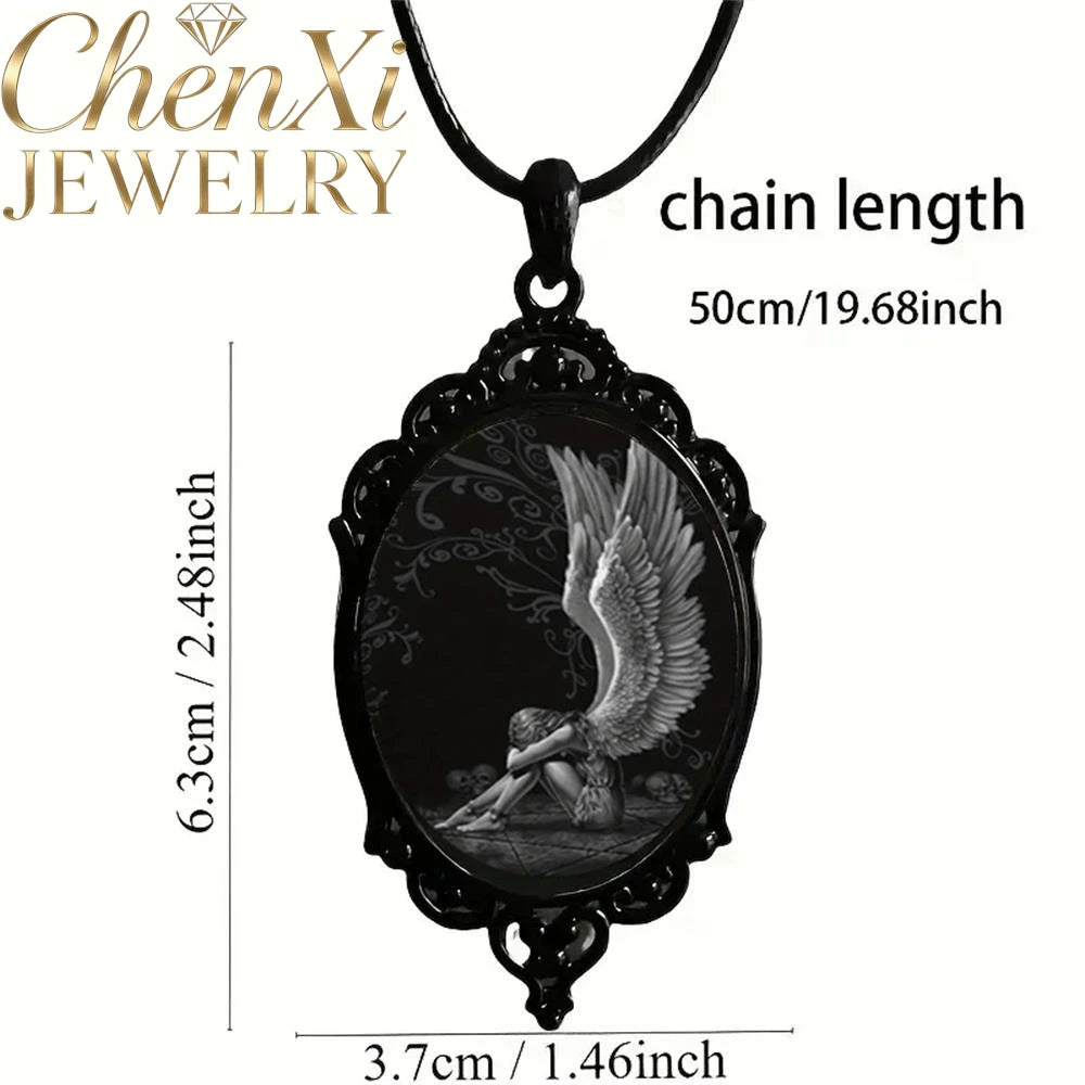 High-End Angel Wings Elliptical Lace Glass Pendant Luxury Quality Fashion Jewelry Exquisite Elegant Charms Popular