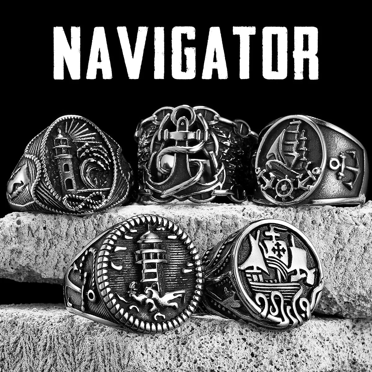 Lighthouse Anchor Ring — Stainless Steel