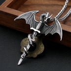 Fashion Flying Dragon Necklace Stainless Steel Punk Sword Pendant Necklace For Men Unique Amulet Jewelry Gift
