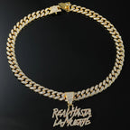 Men Hip Hop Double Row Spliced Letters Pendant Necklace with 13mm Cuban Chain Hiphop Iced out Necklace Fashion Punk Jewelry Gift