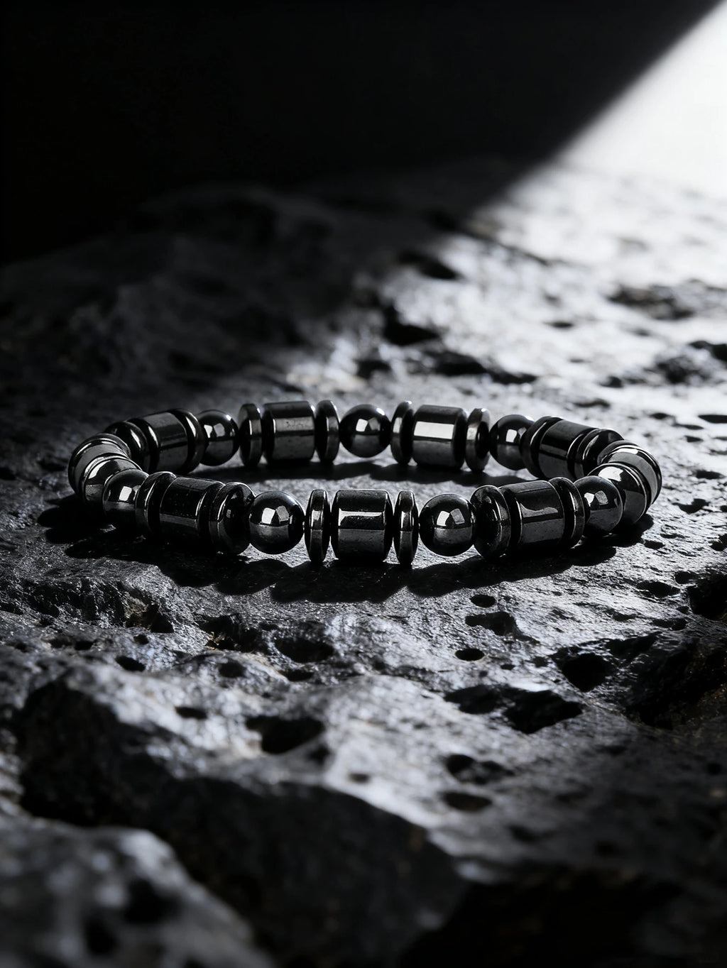 Hematite Stone Bracelet Handmade Woven with Gold color Spacers Cylinder Beads Leather for Energy Protection Reiki Charm Jewelry