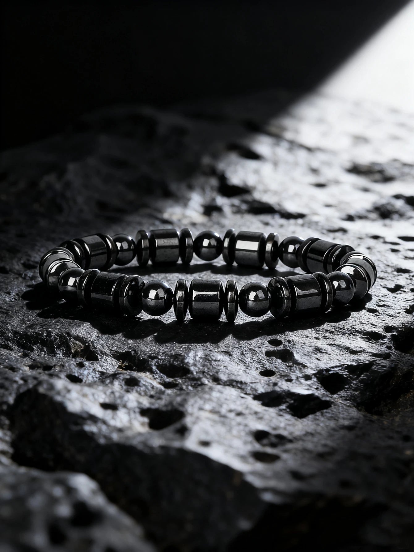 Hematite Stone Bracelet Handmade Woven with Gold color Spacers Cylinder Beads Leather for Energy Protection Reiki Charm Jewelry