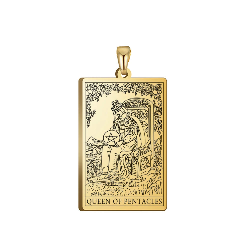 Dawapara Pentacles Tarot Card Pendant for Necklace Stainless Steel Golden Black Jewelry Accessories Charms Pendants