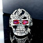 European and American new fashion skull shape red zircon inlaid punk retro men's ring