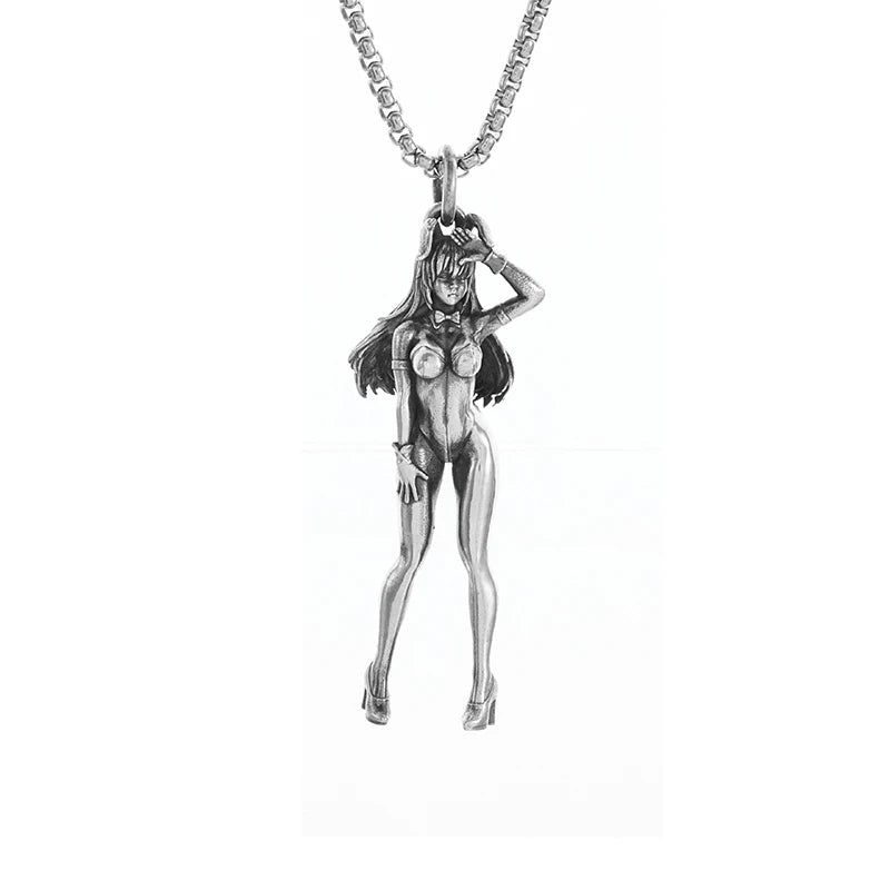 Vintage Punk Mythology Style Metal Sexy Angel Goddess Pendant Necklace for Men Women Classic Mysterious Souvenir Jewelry