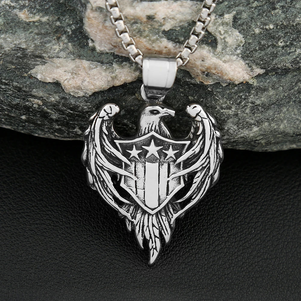 Eagle Steel Pendant Double Sided Retro Army Punk