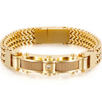 Stainless Steel Bracelet for Men 12MM Width Square Franco Link Chain Men's Bracelets With CZ & Magnet Clasp Gold Color