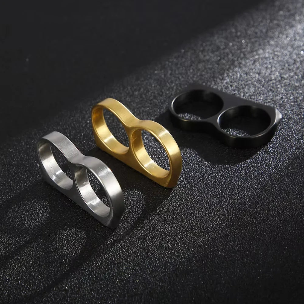 Cool Hiphop Ring Fashion Black Gold Silver Color Double Finger Brass Knuckles Rings Unisex Jewelry Birthday Charm Gifts
