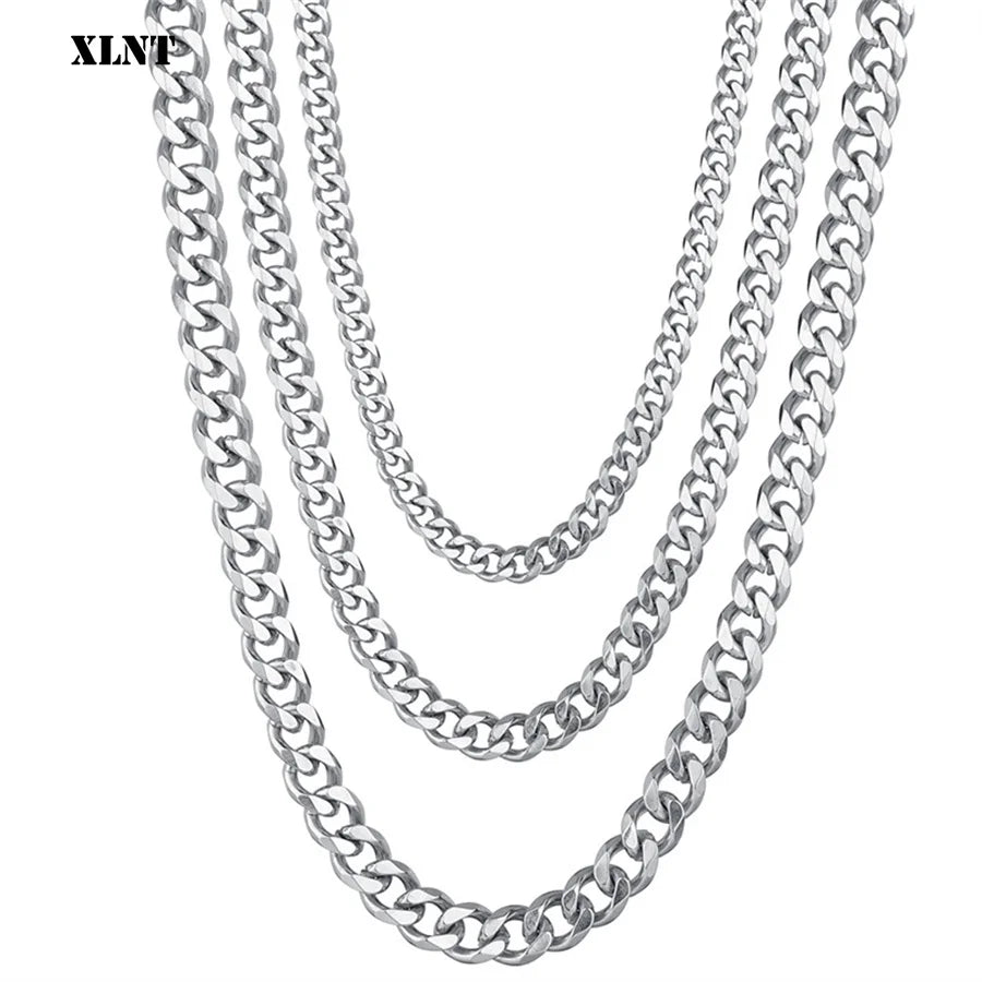 3/5/7/9/11mm Men's Silver Color Necklace Stainless Steel Cuban Link Chain for Mens Womens Basic Black Gold Tone Chokers