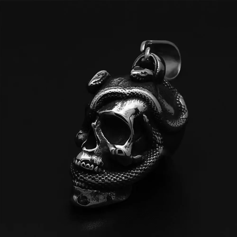Vintage 3D Embossed Snake Skull Pendant Necklace Stainless Steel Fashion Jewelry Unisex Everyday Street Rock Party Holiday Gift