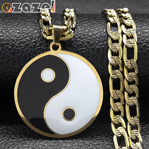 Yin Yang Pendant Necklace for Men Stainless Steel Gold Color Chinese Taoism Ba Gua Taichi Sign Necklaces Jewelry Gifts