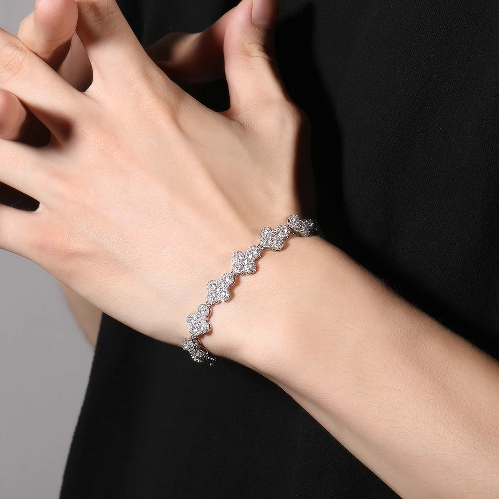 THE BLING KING 11mm Full Cross Charm Chain Bracelet For Men Sparkle Iced Out 5A+ Cubic Zirconia Tennis Link Hip Hop Punk Jewelry