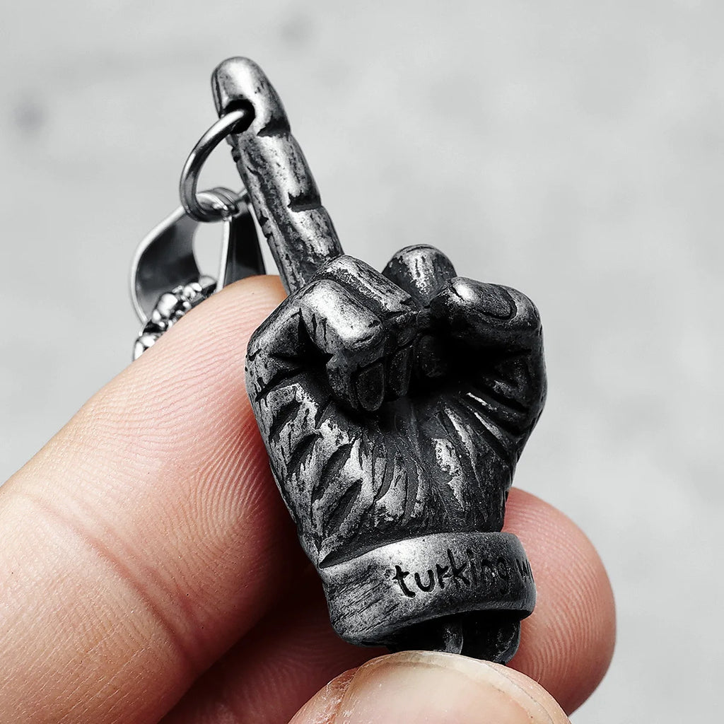 Middle Finger Skull Pendant Necklace — 316L Stainless Steel