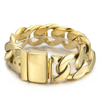 Fongten Heavy Black Metal Punk Wide Cuban Link Chain Men Bracelet Stainless Steel Fashion Biker Male Accessories