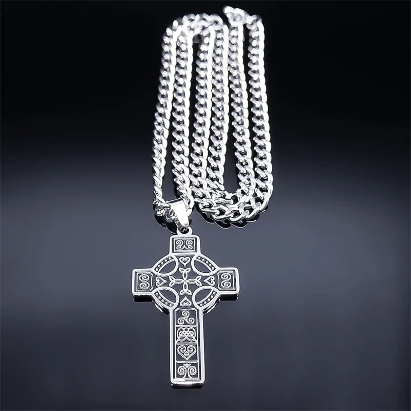 Viking Celtic Cross Pendant Necklace — Stainless Steel