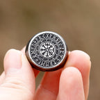 Viking Compass & Crow Rune Ring — Odin, Stainless Steel