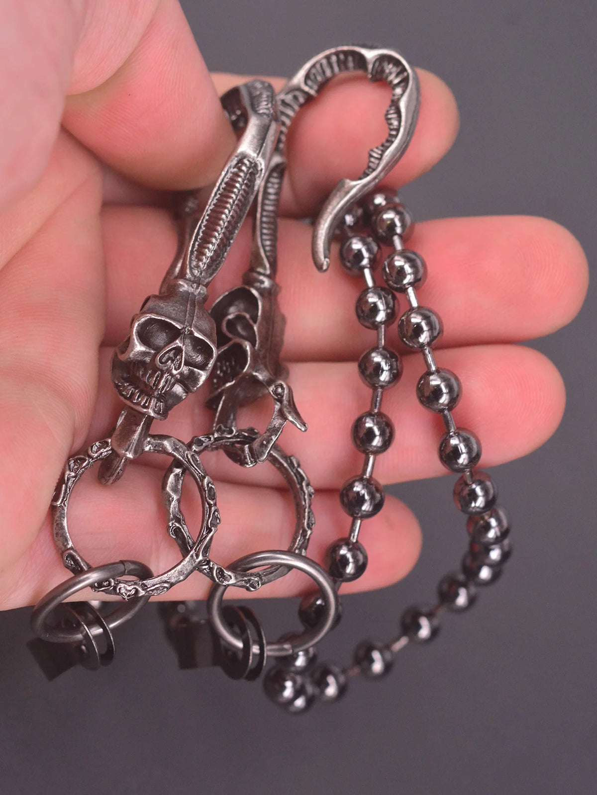 Black Large Skull Ball Bead Wallet Chain — Biker Jeans 6mm