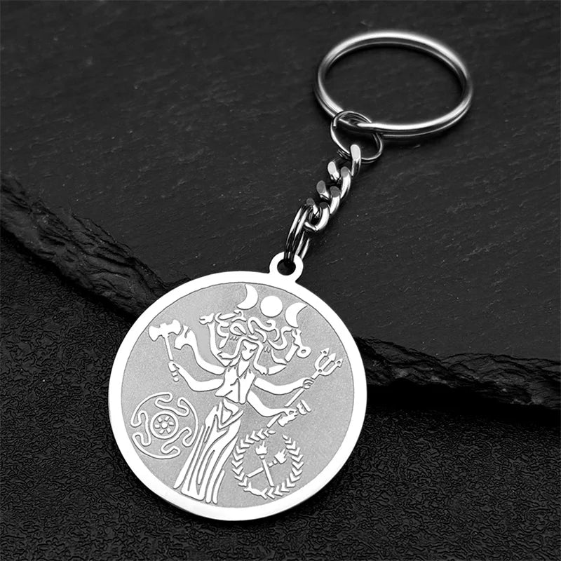 Snake Trident Gold Pendant Wicca Triple Moon Goddness