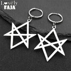 Hexagram Silver Hoop Earrings — Stainless Steel