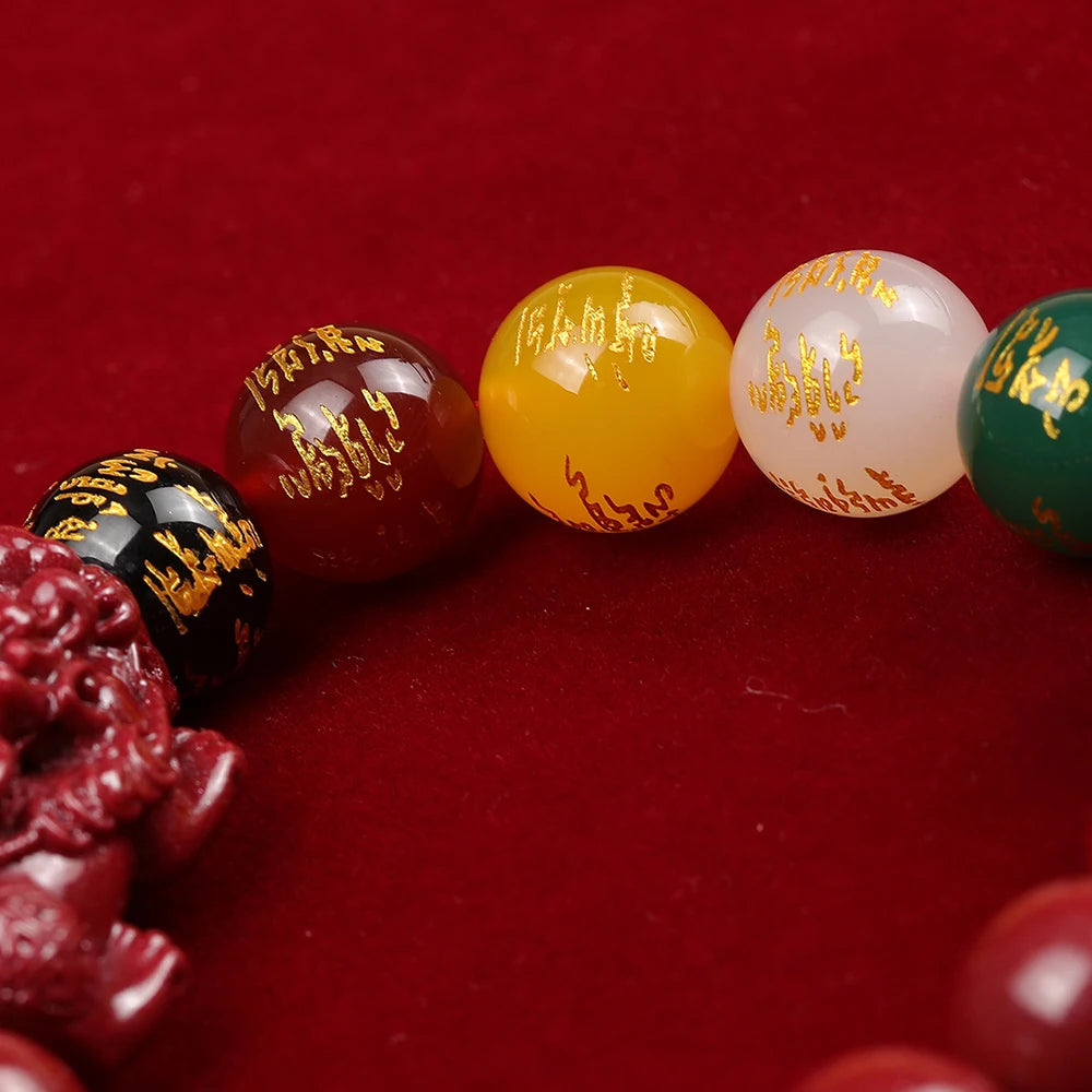 Good Luck FengShui Geomancy Man Bracelet PiXiu God of Wealth Fortune Men's Bracelets 12/14MM Cinnabar Beads Accessories
