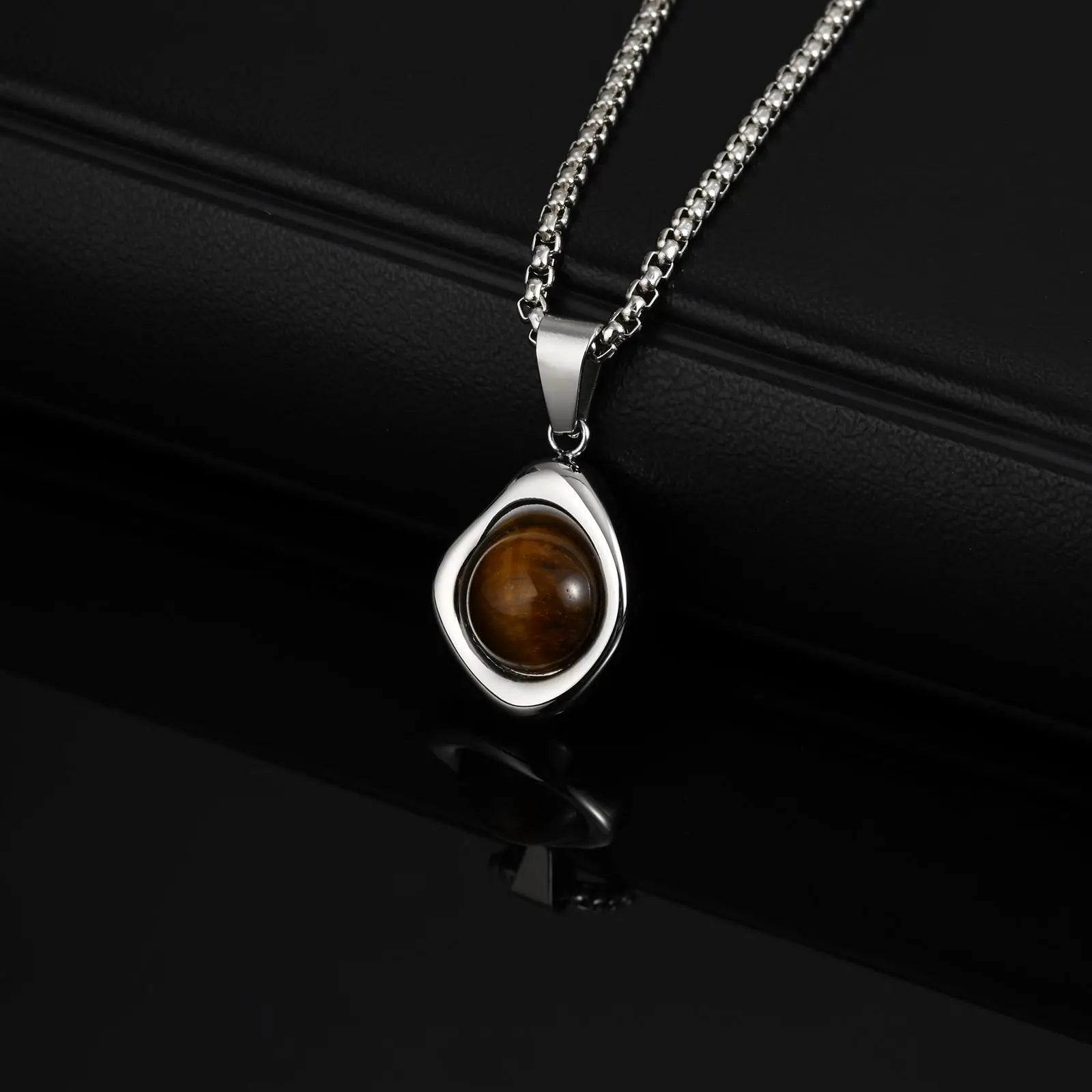 Tiger Eye Stone Stainless Steel Pendant Necklace