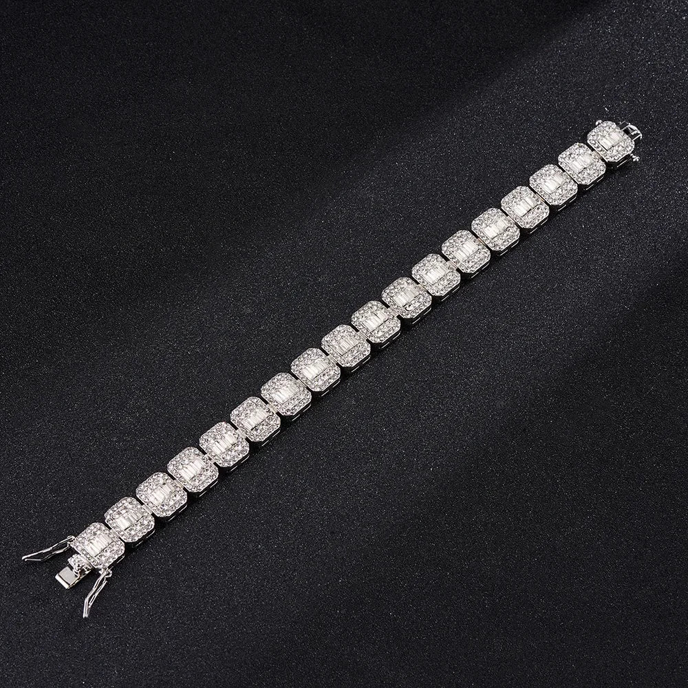 Iced Out Square Cluster Tennis Chain Bracelet 12mm — Two-Tone