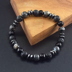 Classic Black Natural Labradorite Volcanic Stone Round Bead Bracelet Health Protection Wealth Luck Accessory Men 팔찌